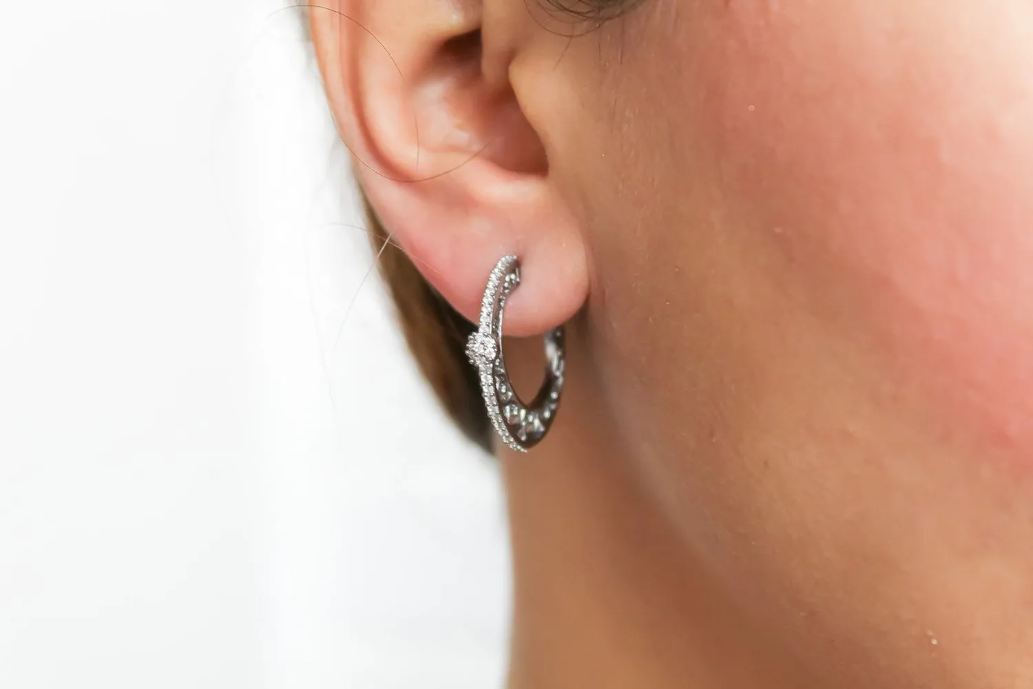 Minimalistic Diagonal Hoop Earrings with Zircon Stones - Gold, Rose Gold, and Black