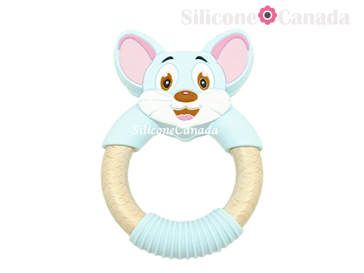 Mouse Silicone Beech Wood Ring Teethers