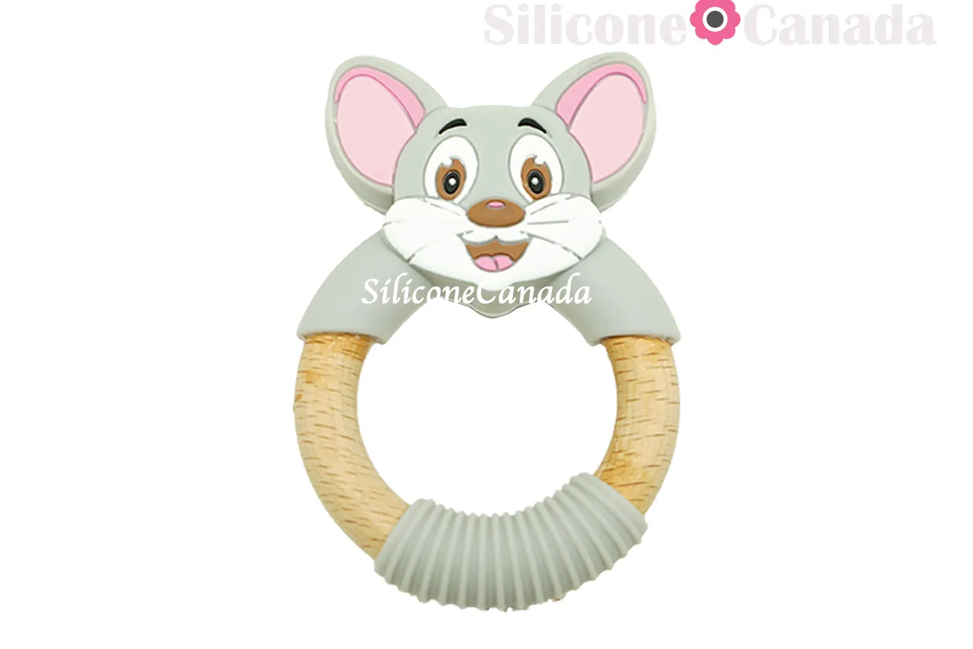 Mouse Silicone Beech Wood Ring Teethers
