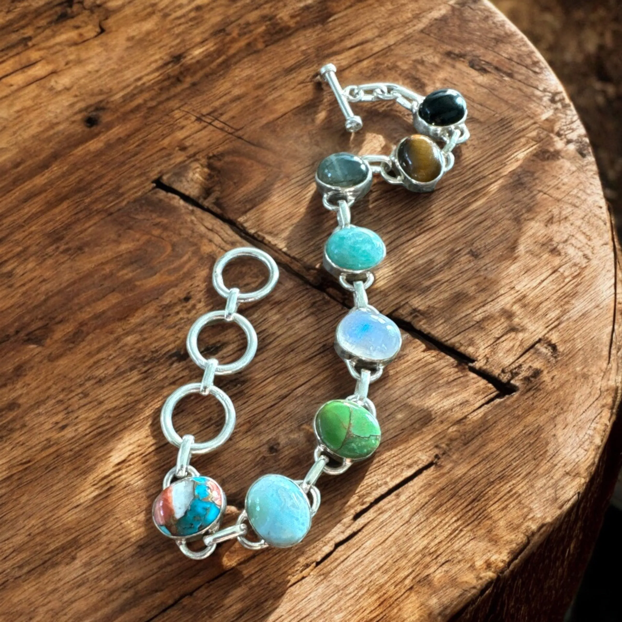Multi Gemstone Solid 925 Sterling Silver Bracelet