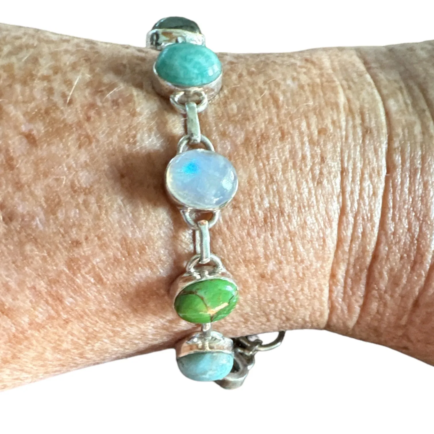 Multi Gemstone Solid 925 Sterling Silver Bracelet