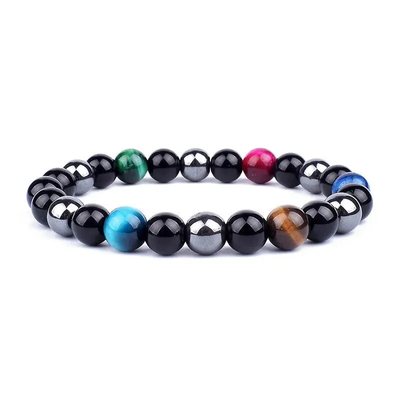 Natural Black Obsidian Hematite Tiger Eye Bead Bracelet