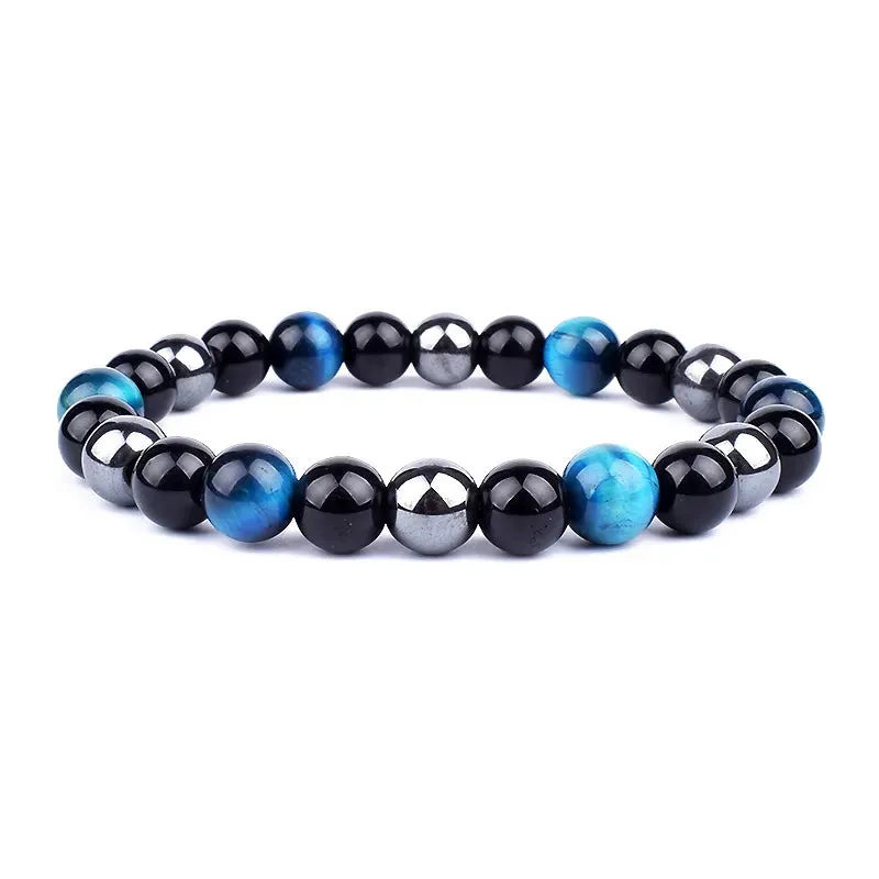 Natural Black Obsidian Hematite Tiger Eye Bead Bracelet