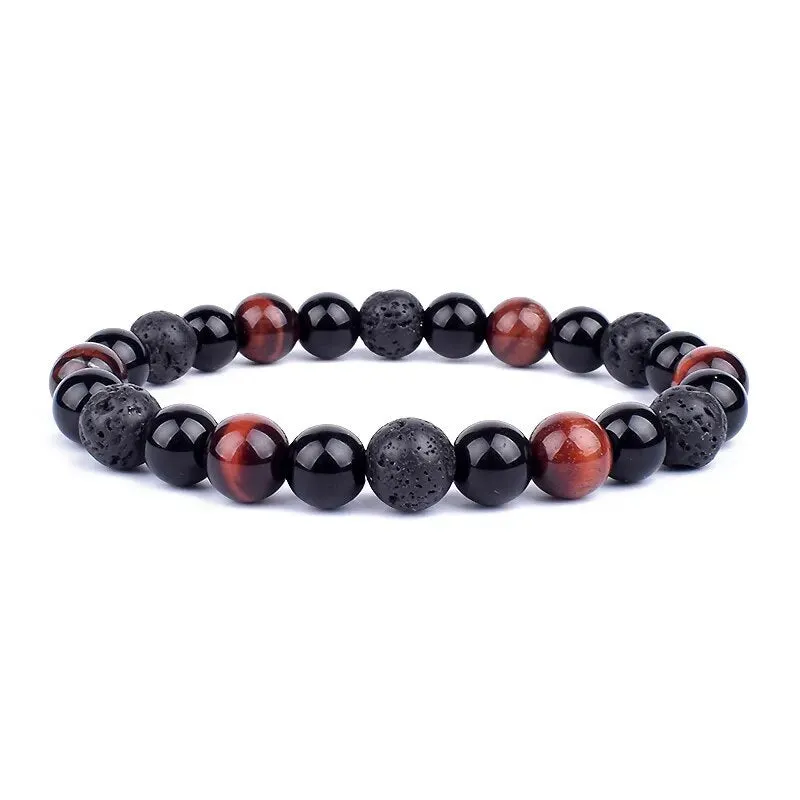 Natural Black Obsidian Hematite Tiger Eye Bead Bracelet