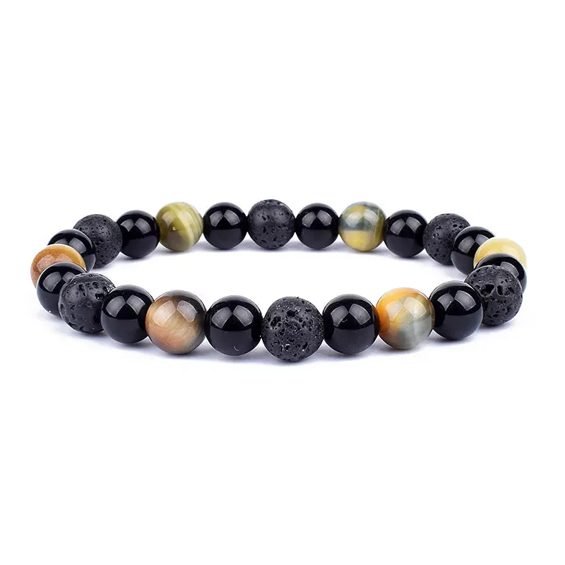 Natural Black Obsidian Hematite Tiger Eye Bead Bracelet