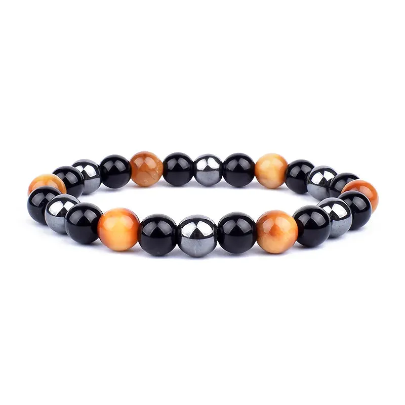 Natural Black Obsidian Hematite Tiger Eye Bead Bracelet