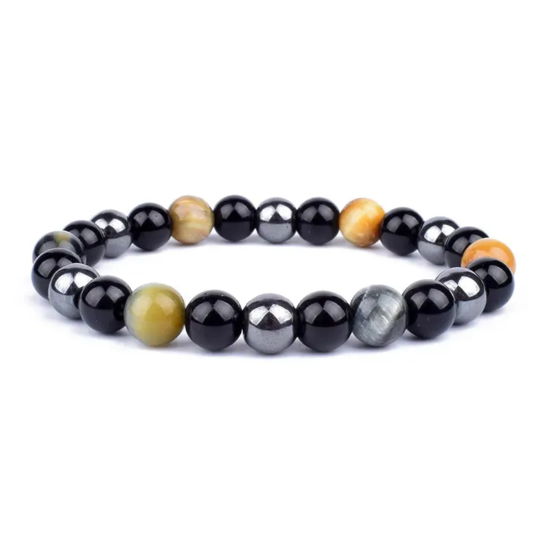 Natural Black Obsidian Hematite Tiger Eye Bead Bracelet