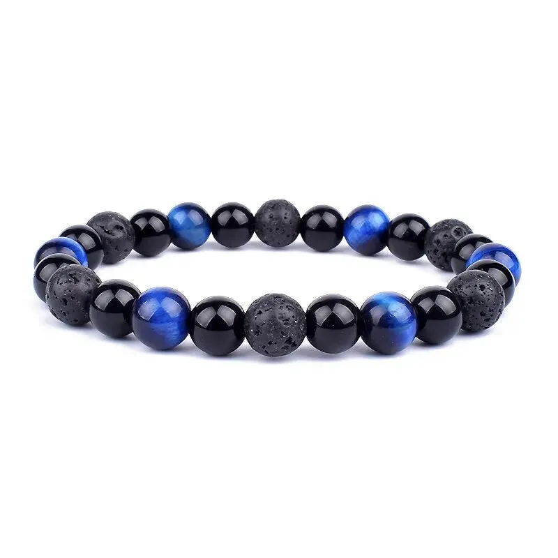 Natural Black Obsidian Hematite Tiger Eye Bead Bracelet