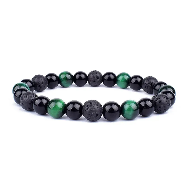 Natural Black Obsidian Hematite Tiger Eye Bead Bracelet