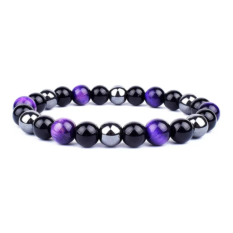 Natural Black Obsidian Hematite Tiger Eye Bead Bracelet