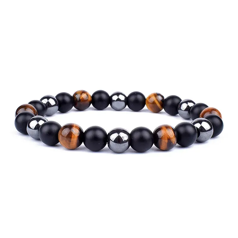 Natural Black Obsidian Hematite Tiger Eye Bead Bracelet