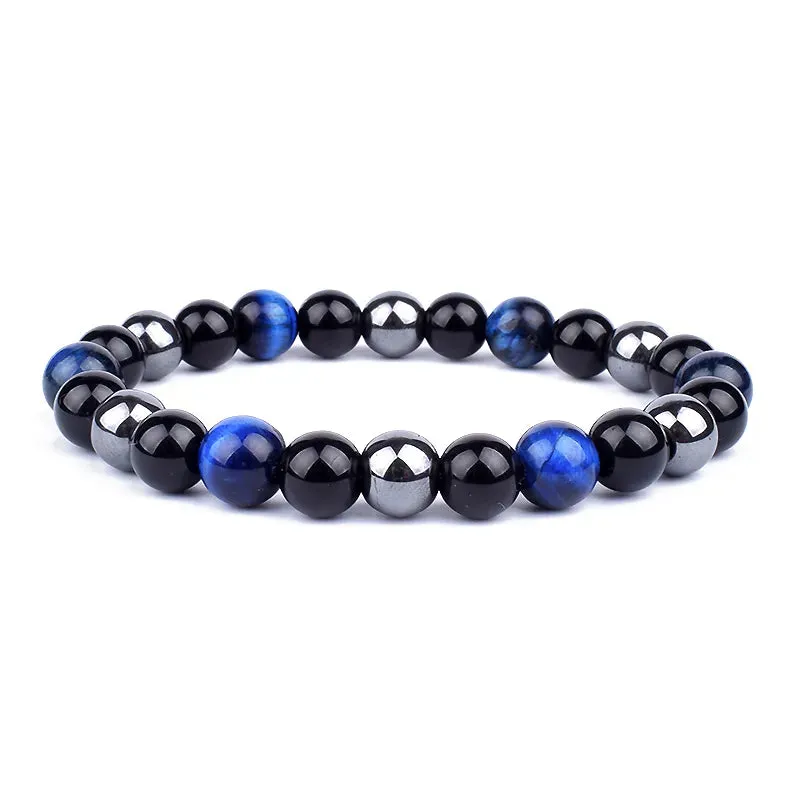 Natural Black Obsidian Hematite Tiger Eye Bead Bracelet
