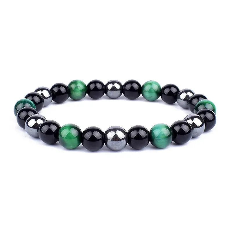 Natural Black Obsidian Hematite Tiger Eye Bead Bracelet