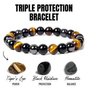 Natural Black Obsidian Hematite Tiger Eye Bead Bracelet