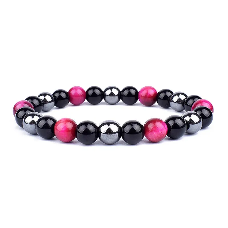 Natural Black Obsidian Hematite Tiger Eye Bead Bracelet