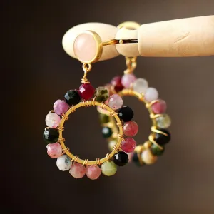 Natural Tourmaline Round Earrings