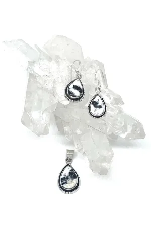 Navajo White Buffalo Stone Pendant & Earrings Set