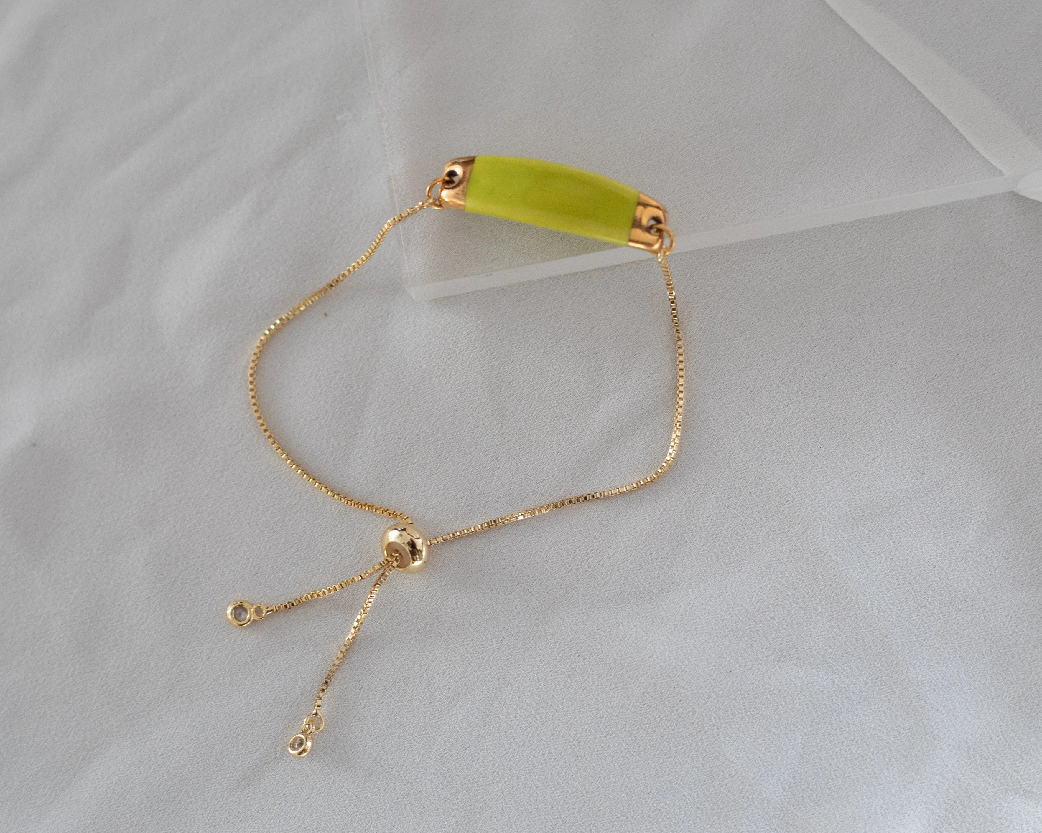 Neon Green and Gold Adjustable Porcelain Bracelet
