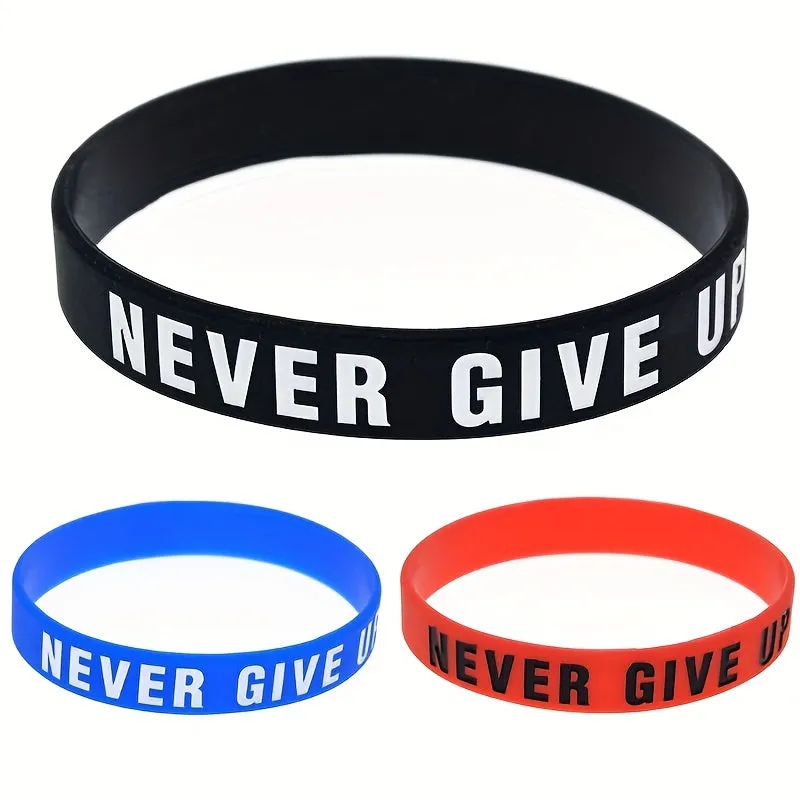 Never Give Up Motivational Silicone Bracelets Rubber Band Sports Wristbands