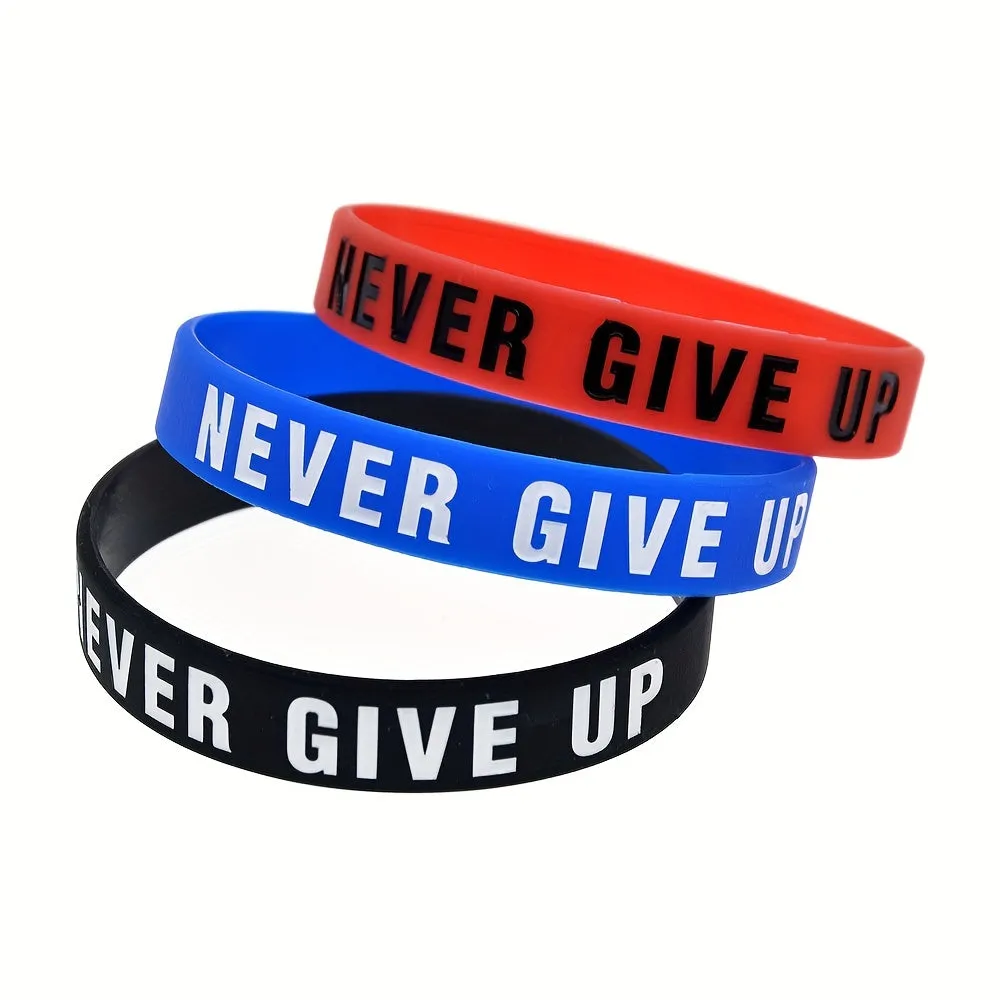 Never Give Up Motivational Silicone Bracelets Rubber Band Sports Wristbands