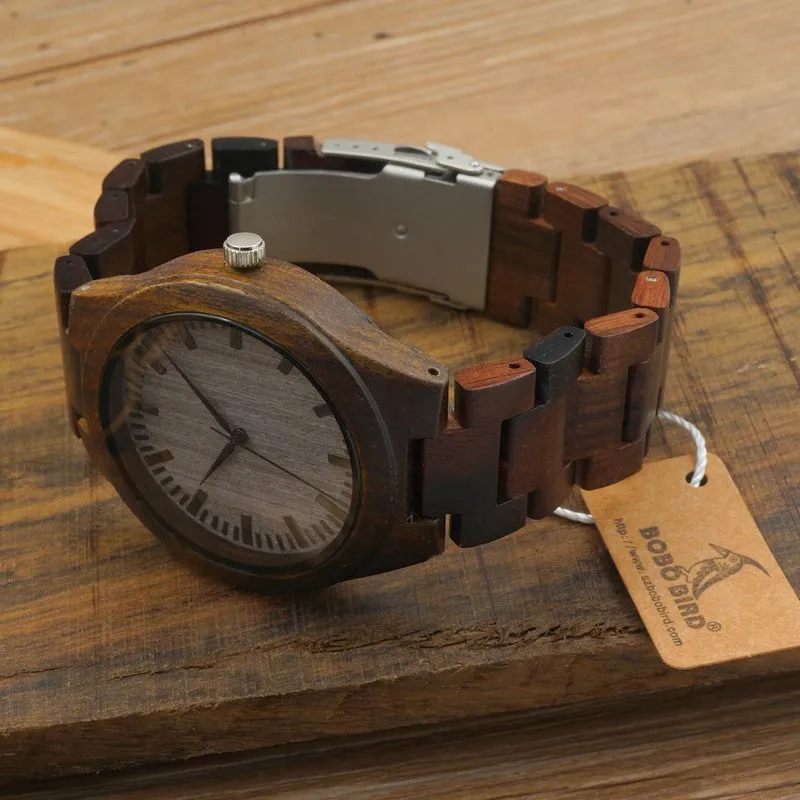 New Arrival Men's Wood Wristwatch Classic Folding Clasp Quarzt Movement Wrist Watch with Wood Strap