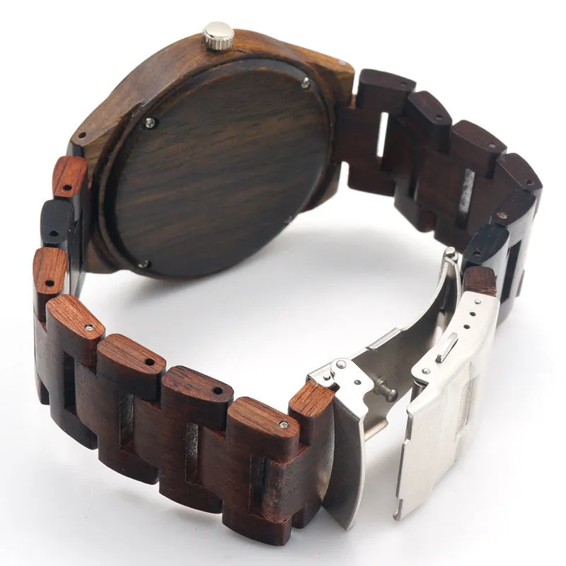 New Arrival Men's Wood Wristwatch Classic Folding Clasp Quarzt Movement Wrist Watch with Wood Strap