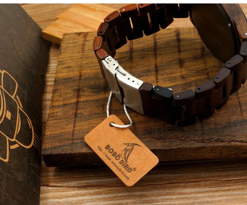 New Arrival Men's Wood Wristwatch Classic Folding Clasp Quarzt Movement Wrist Watch with Wood Strap
