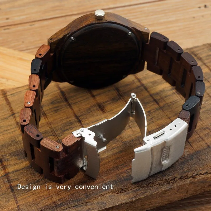 New Arrival Men's Wood Wristwatch Classic Folding Clasp Quarzt Movement Wrist Watch with Wood Strap