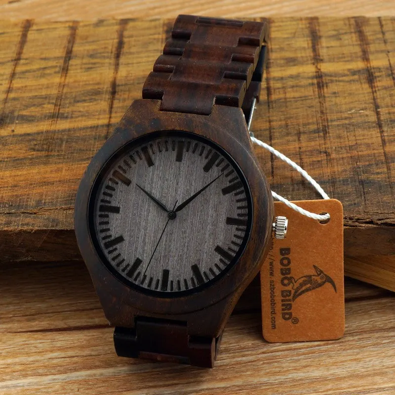 New Arrival Men's Wood Wristwatch Classic Folding Clasp Quarzt Movement Wrist Watch with Wood Strap