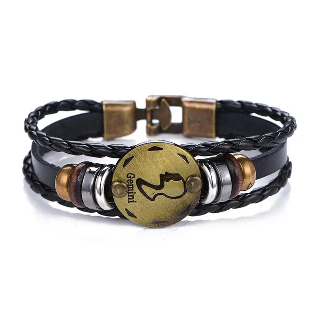 NEW Birthday Gift punk Zodiac Signs Aries Leo Bracelet Constellations charm men bracelets