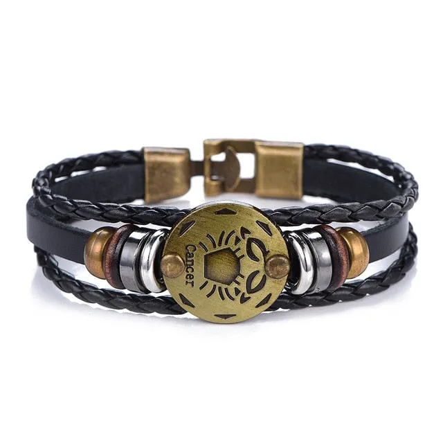 NEW Birthday Gift punk Zodiac Signs Aries Leo Bracelet Constellations charm men bracelets