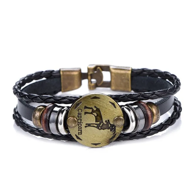 NEW Birthday Gift punk Zodiac Signs Aries Leo Bracelet Constellations charm men bracelets