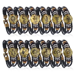 NEW Birthday Gift punk Zodiac Signs Aries Leo Bracelet Constellations charm men bracelets