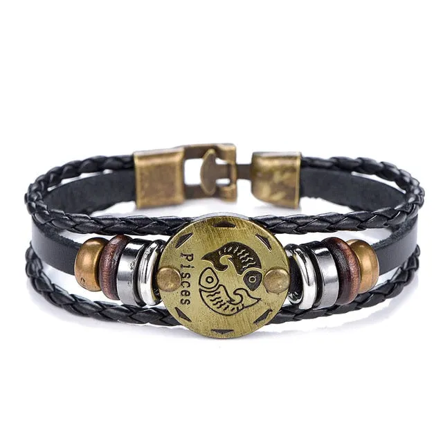 NEW Birthday Gift punk Zodiac Signs Aries Leo Bracelet Constellations charm men bracelets