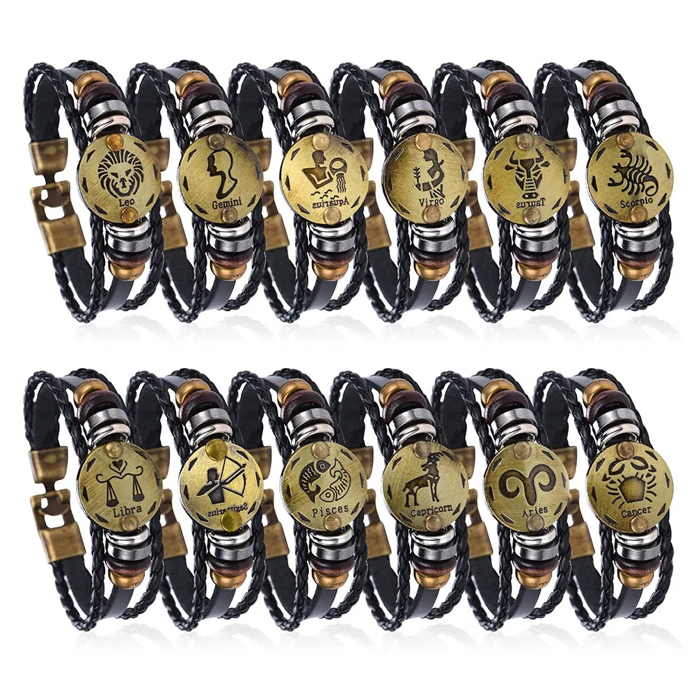 NEW Birthday Gift punk Zodiac Signs Aries Leo Bracelet Constellations charm men bracelets