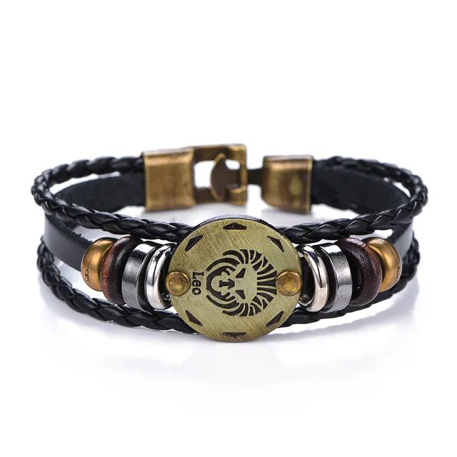 NEW Birthday Gift punk Zodiac Signs Aries Leo Bracelet Constellations charm men bracelets