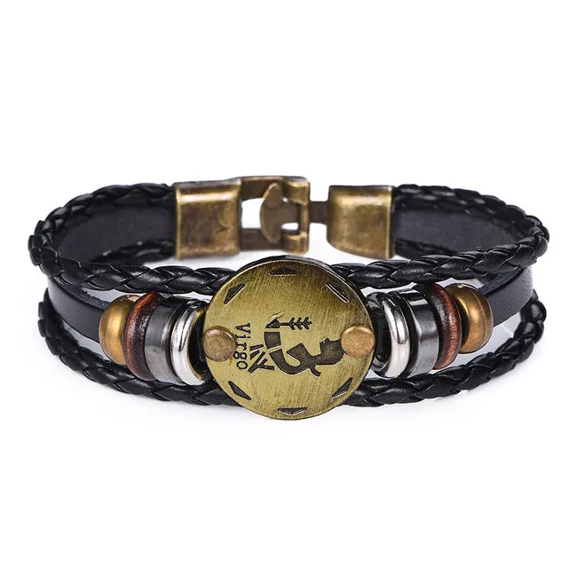 NEW Birthday Gift punk Zodiac Signs Aries Leo Bracelet Constellations charm men bracelets