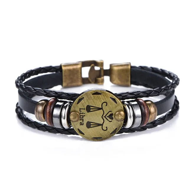 NEW Birthday Gift punk Zodiac Signs Aries Leo Bracelet Constellations charm men bracelets