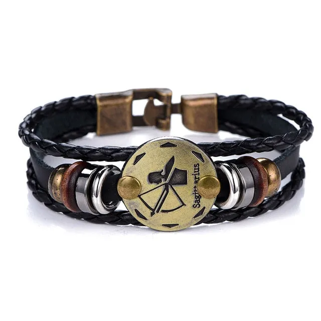 NEW Birthday Gift punk Zodiac Signs Aries Leo Bracelet Constellations charm men bracelets