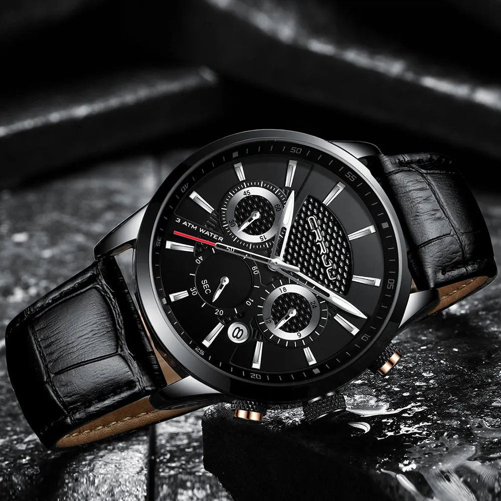 New Fashion Men Watches Analog Quartz Wristwatches 30M Waterproof Chronograph Sport Date Leather Band Watches