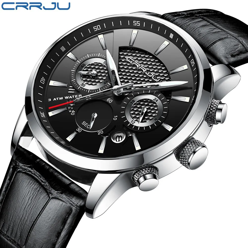 New Fashion Men Watches Analog Quartz Wristwatches 30M Waterproof Chronograph Sport Date Leather Band Watches