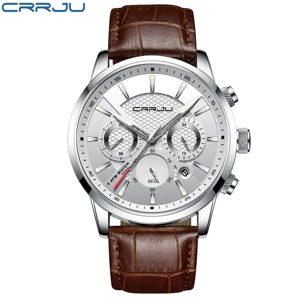 New Fashion Men Watches Analog Quartz Wristwatches 30M Waterproof Chronograph Sport Date Leather Band Watches