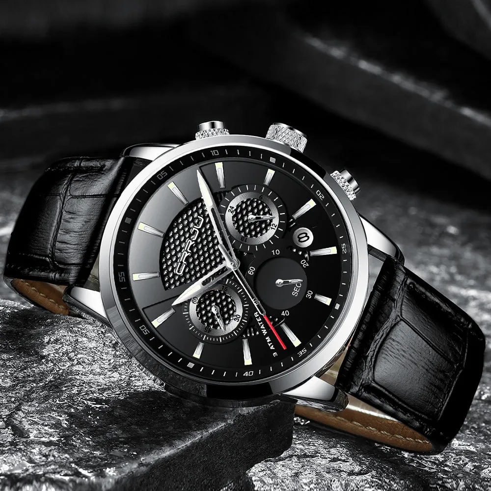 New Fashion Men Watches Analog Quartz Wristwatches 30M Waterproof Chronograph Sport Date Leather Band Watches