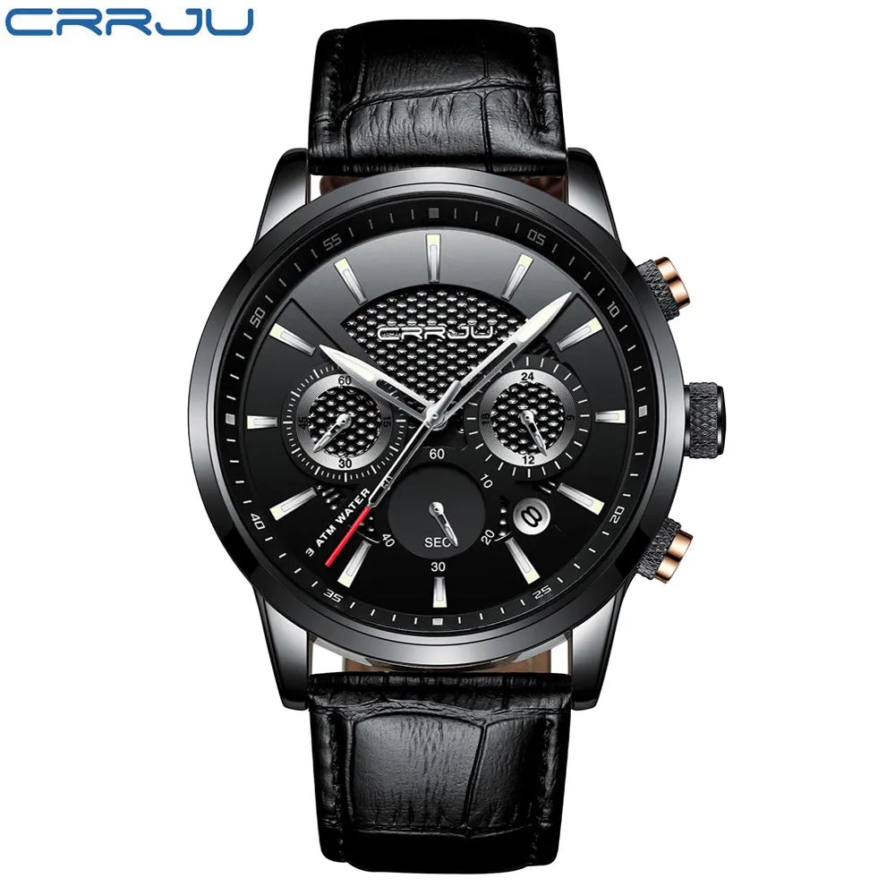 New Fashion Men Watches Analog Quartz Wristwatches 30M Waterproof Chronograph Sport Date Leather Band Watches