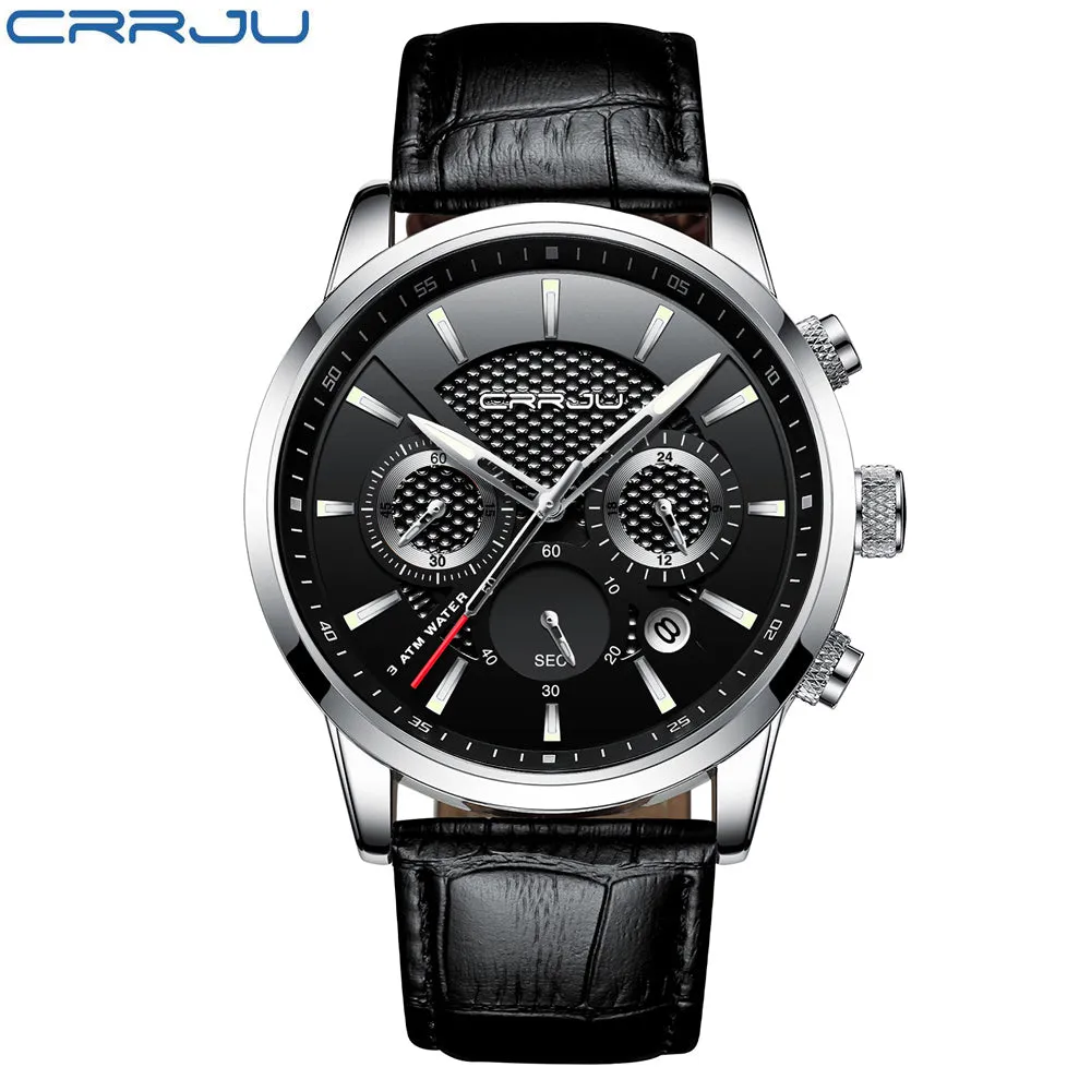 New Fashion Men Watches Analog Quartz Wristwatches 30M Waterproof Chronograph Sport Date Leather Band Watches