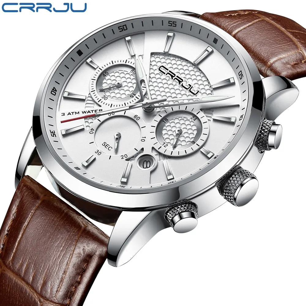 New Fashion Men Watches Analog Quartz Wristwatches 30M Waterproof Chronograph Sport Date Leather Band Watches