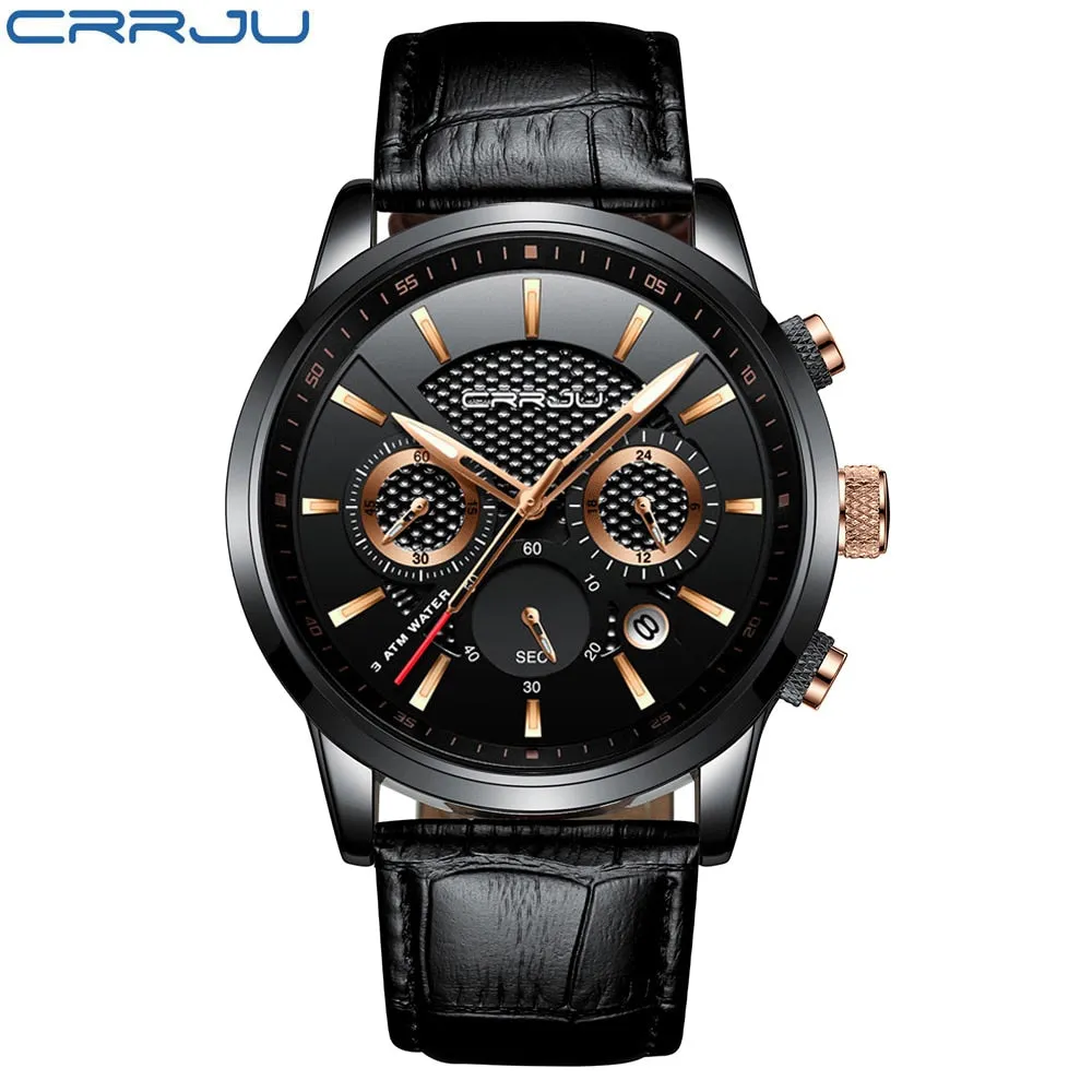 New Fashion Men Watches Analog Quartz Wristwatches 30M Waterproof Chronograph Sport Date Leather Band Watches