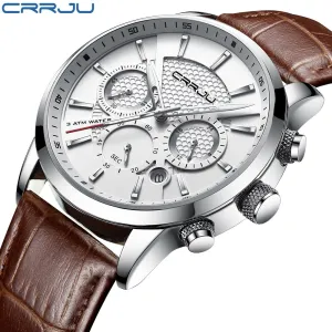 New Fashion Men Watches Analog Quartz Wristwatches 30M Waterproof Chronograph Sport Date Leather Band Watches