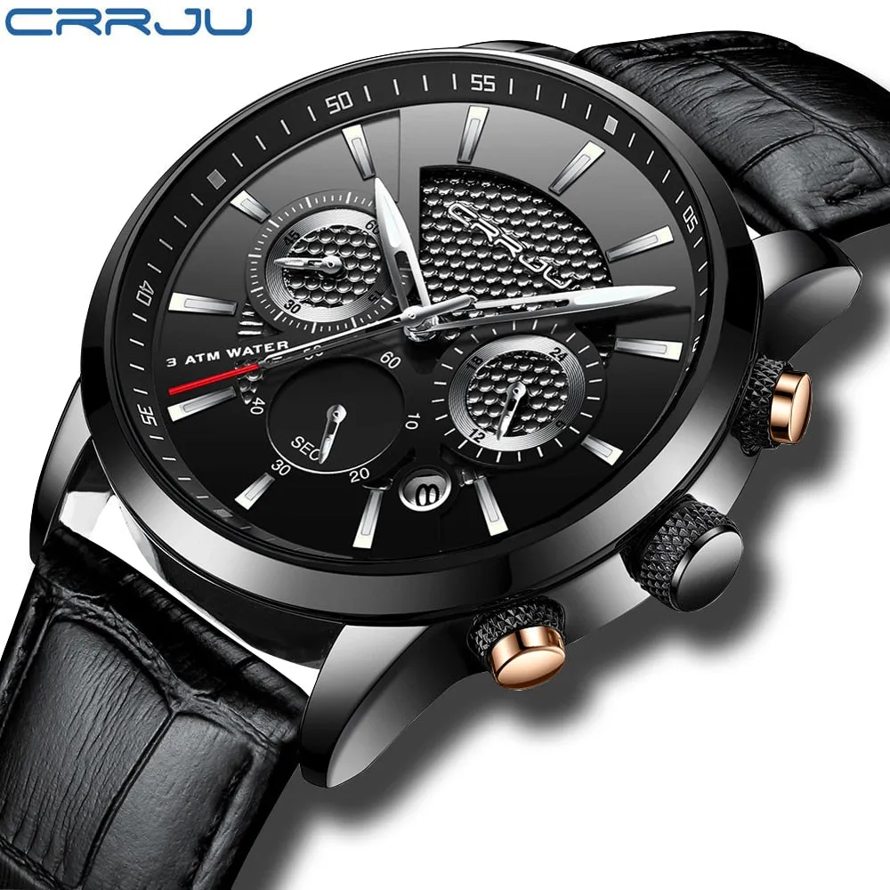 New Fashion Men Watches Analog Quartz Wristwatches 30M Waterproof Chronograph Sport Date Leather Band Watches