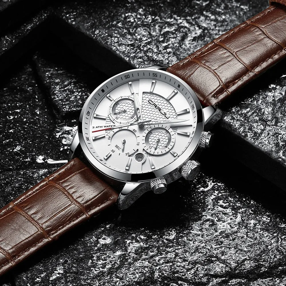 New Fashion Men Watches Analog Quartz Wristwatches 30M Waterproof Chronograph Sport Date Leather Band Watches